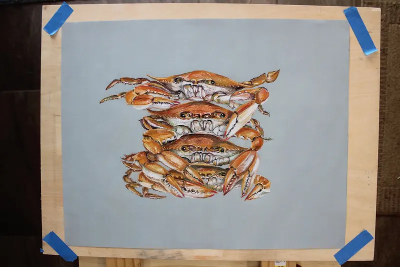 Steamed Stacked Crabs, soft pastel